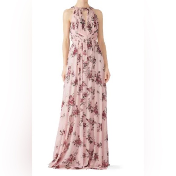 Marchesa Notte Carrara Blush Floral Halter Lurex ‎ Maxi  SZ 2 pink Cottage Core - Picture 15 of 16